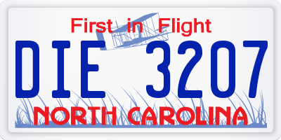 NC license plate DIE3207