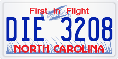 NC license plate DIE3208