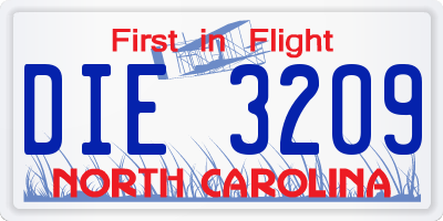 NC license plate DIE3209