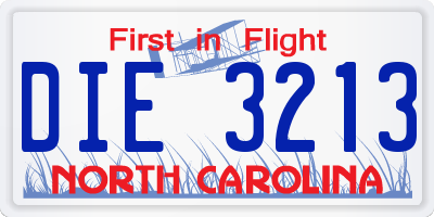 NC license plate DIE3213