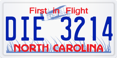 NC license plate DIE3214