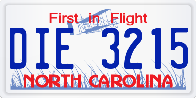 NC license plate DIE3215