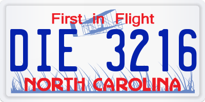 NC license plate DIE3216