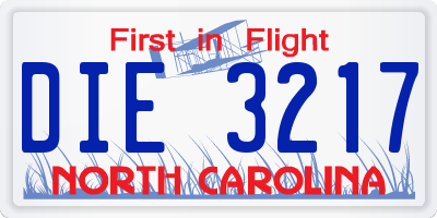 NC license plate DIE3217