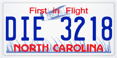 NC license plate DIE3218