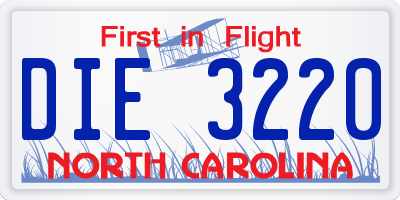 NC license plate DIE3220