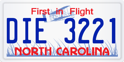 NC license plate DIE3221