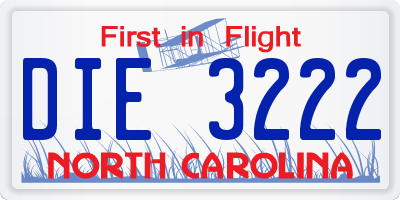 NC license plate DIE3222