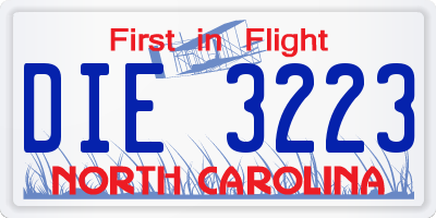 NC license plate DIE3223