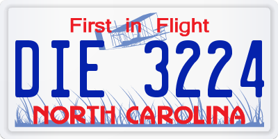 NC license plate DIE3224
