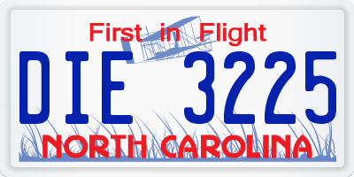 NC license plate DIE3225