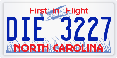 NC license plate DIE3227