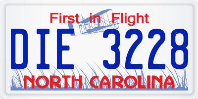 NC license plate DIE3228