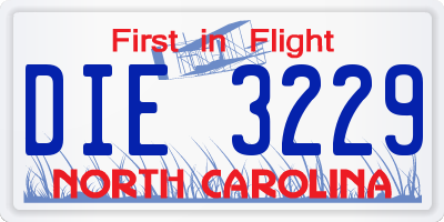 NC license plate DIE3229