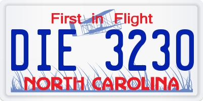 NC license plate DIE3230