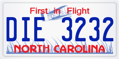 NC license plate DIE3232