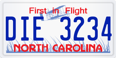 NC license plate DIE3234