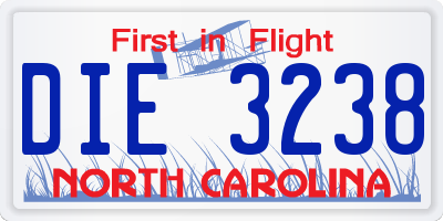 NC license plate DIE3238