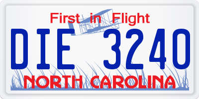 NC license plate DIE3240