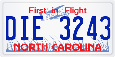 NC license plate DIE3243