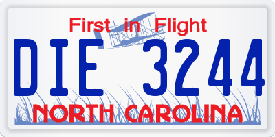 NC license plate DIE3244