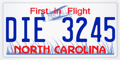 NC license plate DIE3245