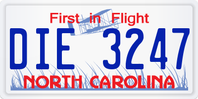 NC license plate DIE3247