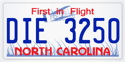 NC license plate DIE3250