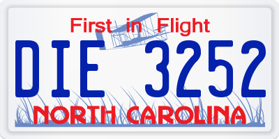 NC license plate DIE3252