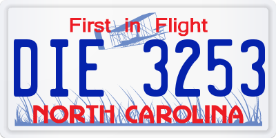NC license plate DIE3253