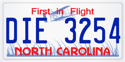 NC license plate DIE3254