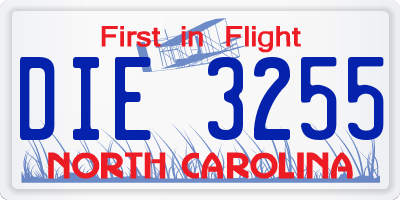 NC license plate DIE3255