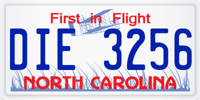 NC license plate DIE3256