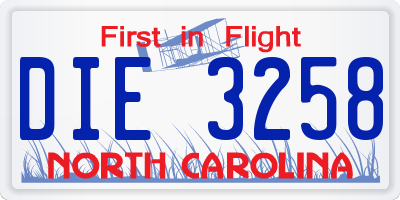 NC license plate DIE3258
