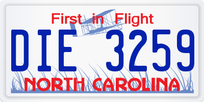 NC license plate DIE3259