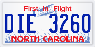 NC license plate DIE3260