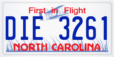 NC license plate DIE3261