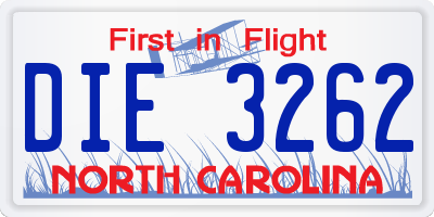 NC license plate DIE3262