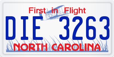 NC license plate DIE3263