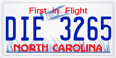 NC license plate DIE3265