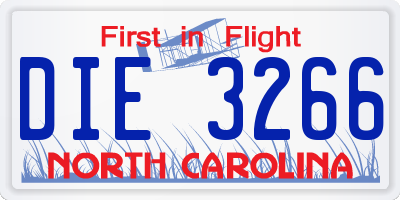 NC license plate DIE3266