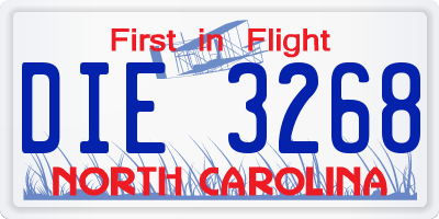 NC license plate DIE3268