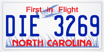 NC license plate DIE3269