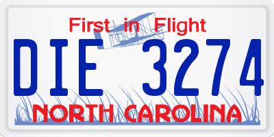 NC license plate DIE3274