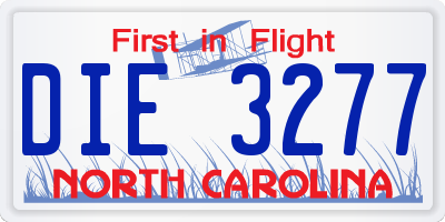 NC license plate DIE3277
