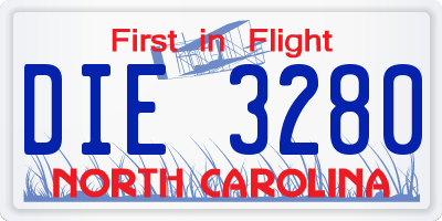 NC license plate DIE3280
