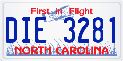 NC license plate DIE3281