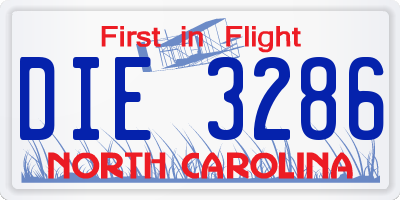 NC license plate DIE3286