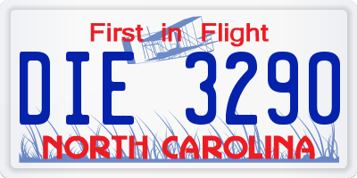 NC license plate DIE3290