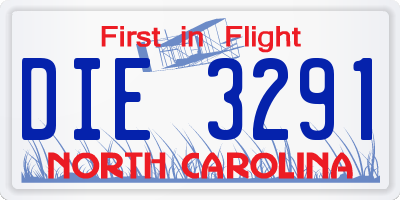 NC license plate DIE3291